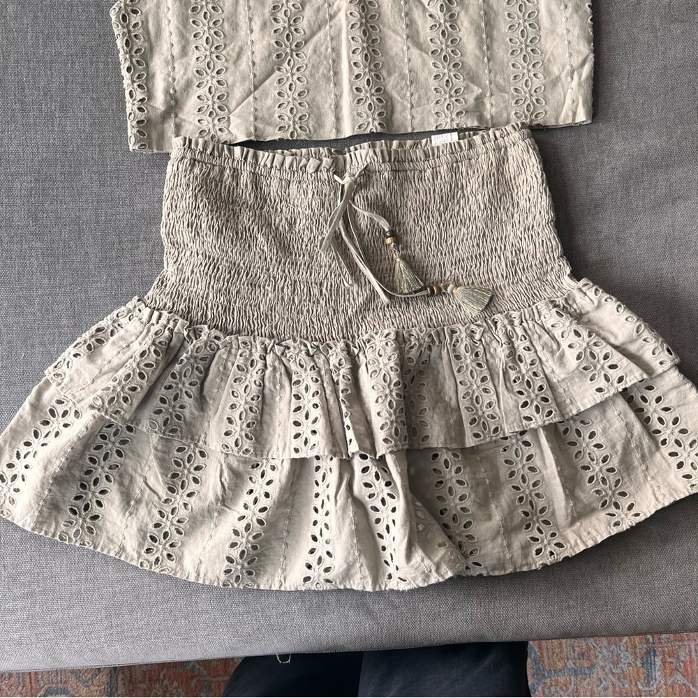 Zara Cream Eyelet Two-Piece Skirt Set - Picture 7 of 8